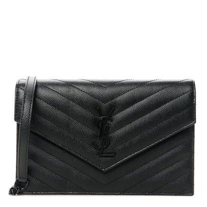 Saint Laurent Grain De Poudre Matelasse Chevron Monogram Monochrome Envelope Chain Black Black 1 of 9