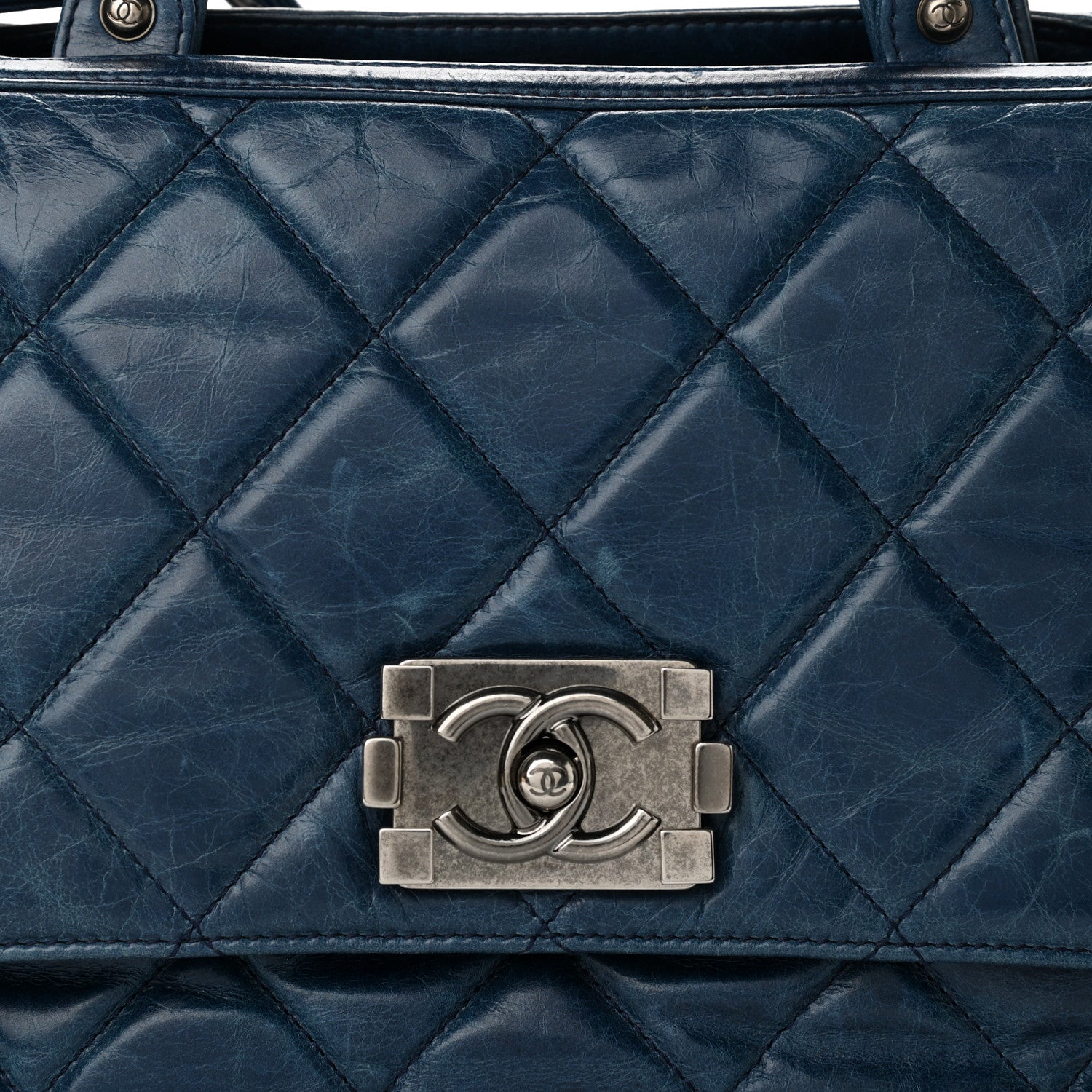 Chanel Glazed Calfskin Boy Satchel Flap Blue 8 of 11