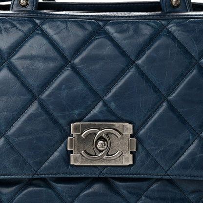 Chanel Glazed Calfskin Boy Satchel Flap Blue 8 of 11