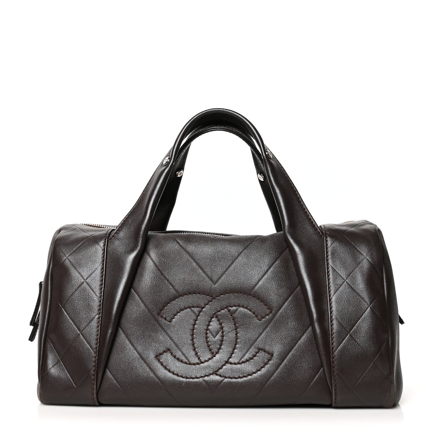Chanel Calfskin Chevron CC All Day Long Boston Brown 1 of 13