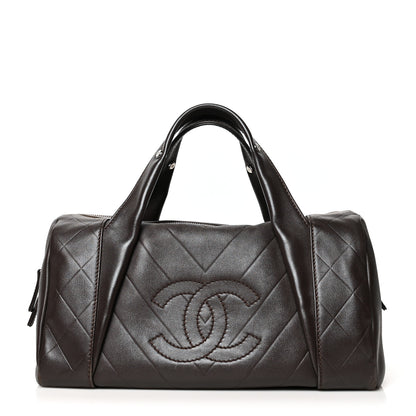 Chanel Calfskin Chevron CC All Day Long Boston Brown 1 of 13