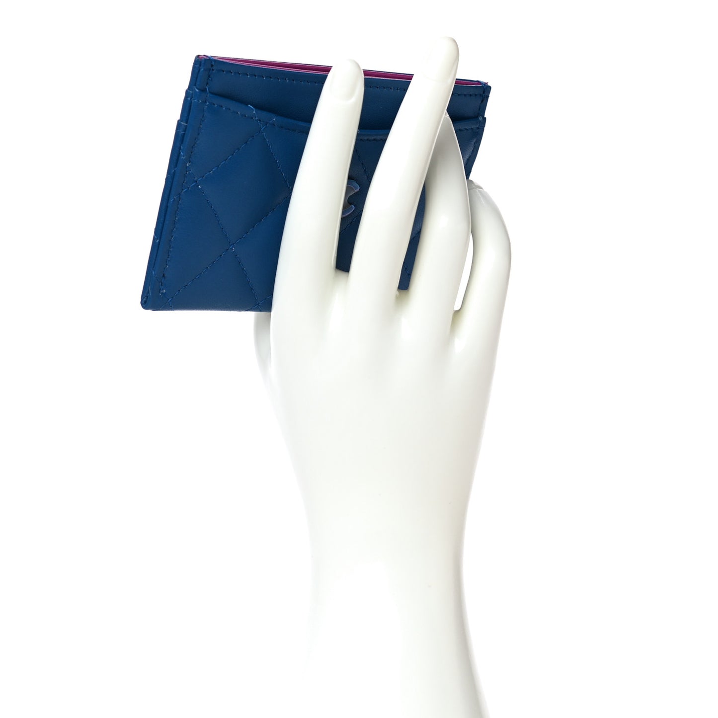 Lambskin Quilted Card Holder Blue Pink