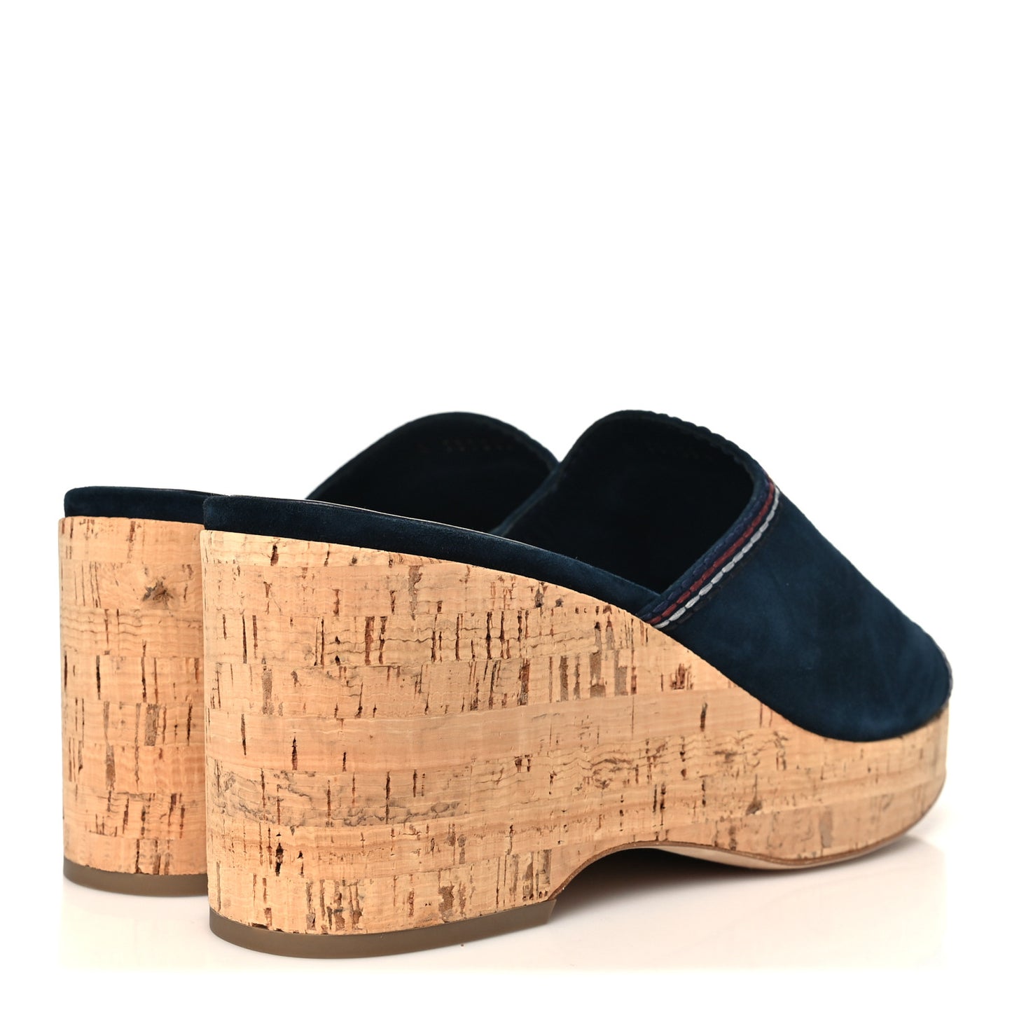 Suede Calfskin Cork CC Wedge Sandal 39.5 Navy Blue