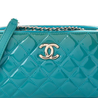 Chanel Patent Quilted Crown CC Double Zip Bag Blue 9 of 11