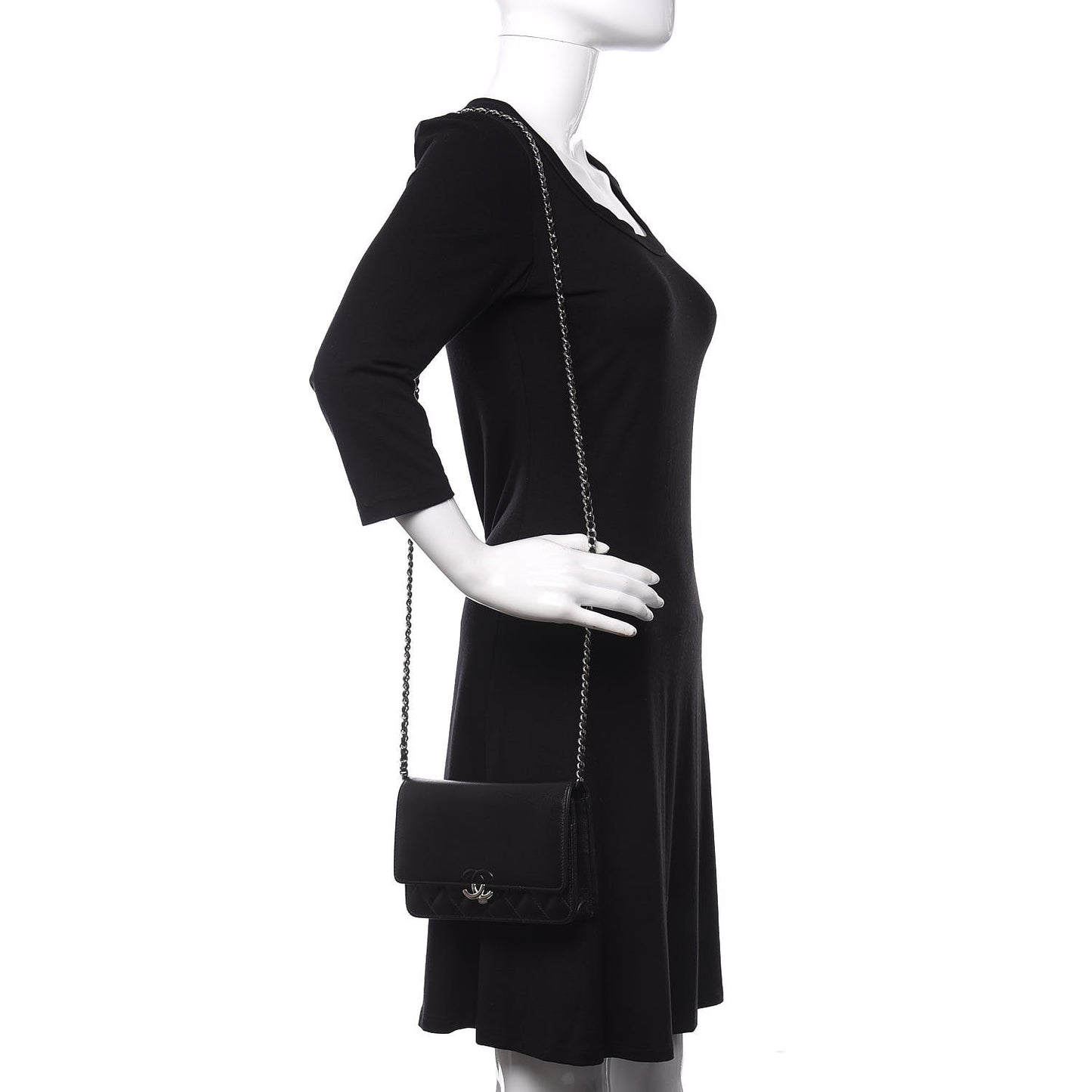 Grained Calfskin Quilted CC Box Wallet On Chain WOC Black