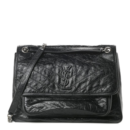 Saint Laurent Crinkled Calfskin Matelasse Monogram Large Niki Chain Satchel Black 1 of 15
