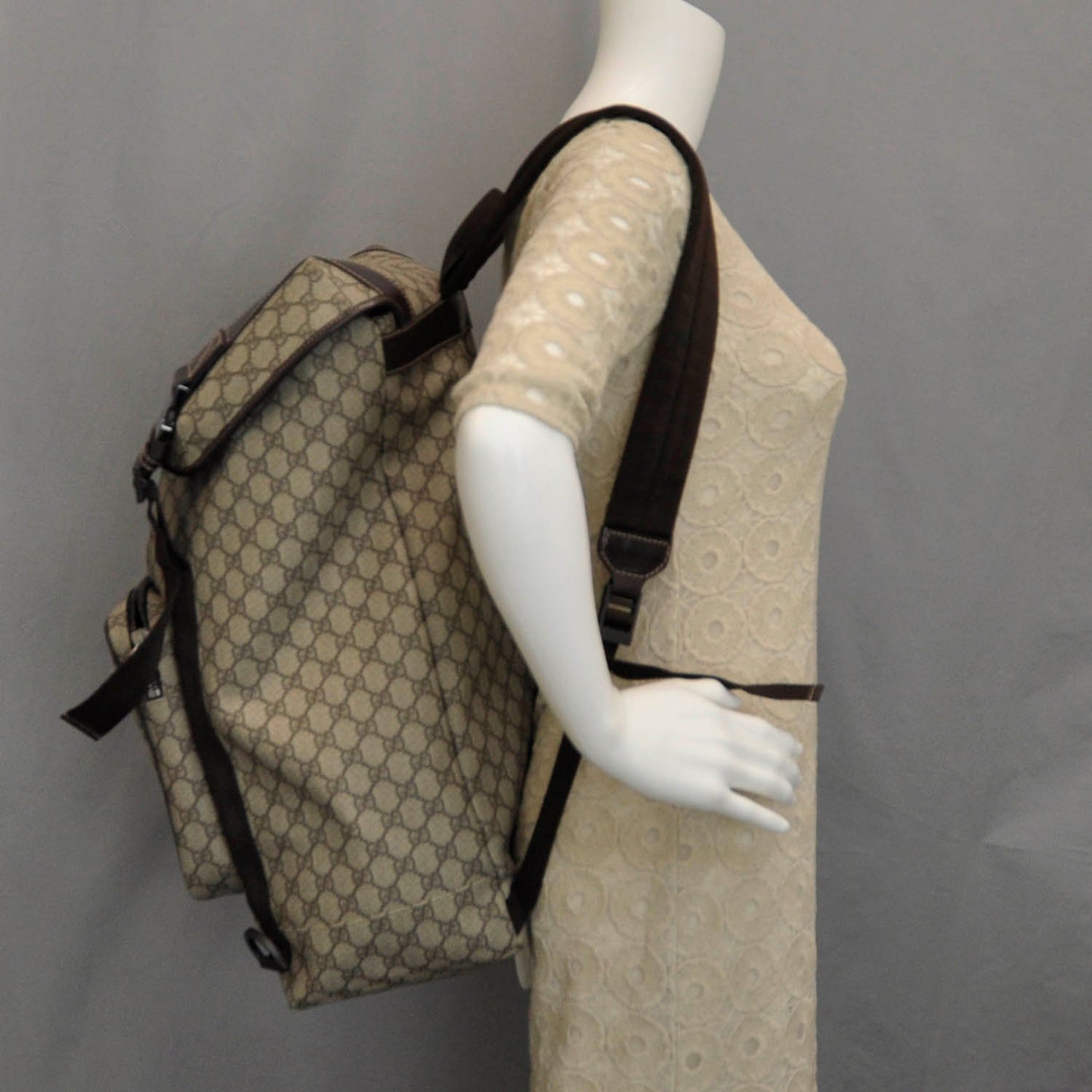GG Supreme Monogram Interlocking G Double Buckle Backpack