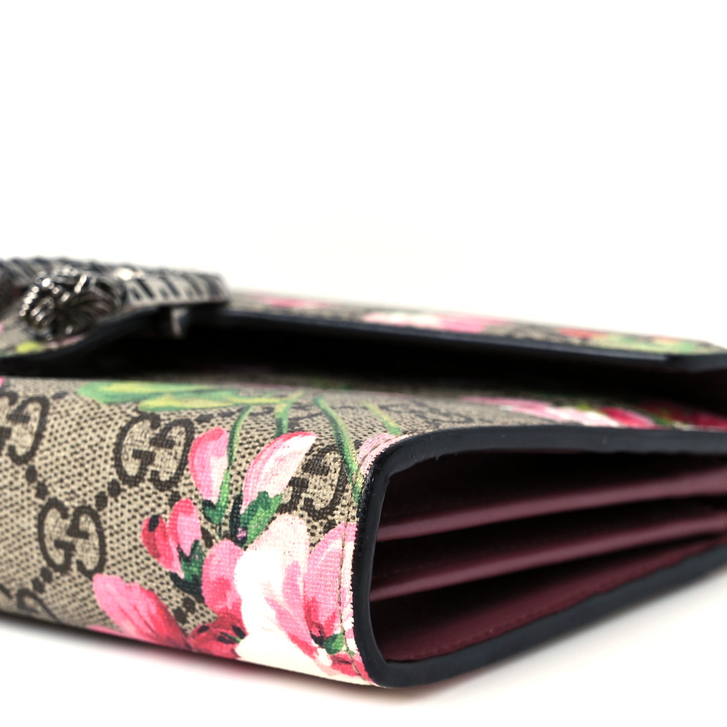 GG Supreme Monogram Blooms Mini Dionysus Chain Wallet Beige Multicolor Dry Rose