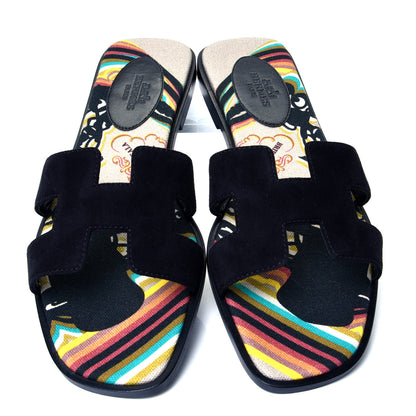 Hermes Suede Goatskin Oran Sandals 38 Black 5 of 10