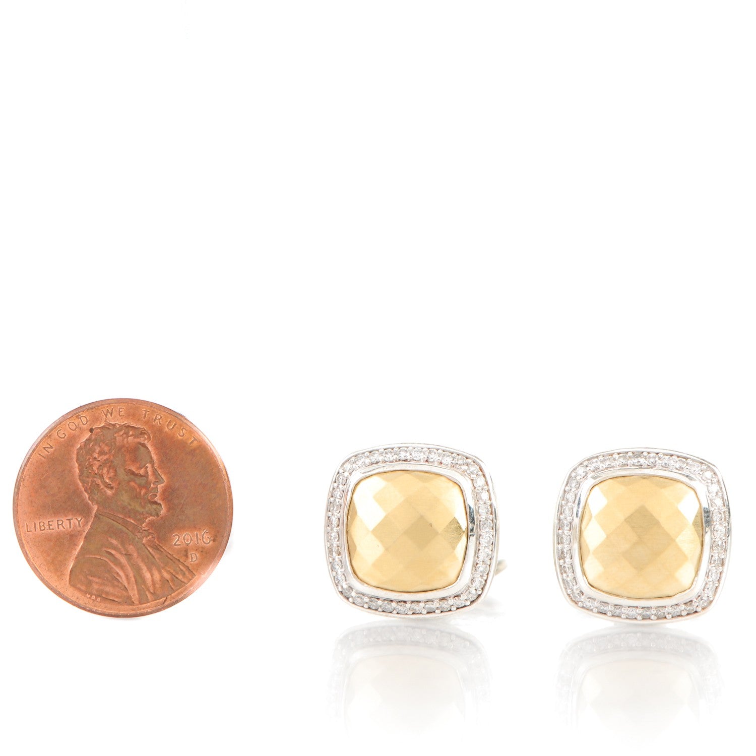 David Yurman Sterling Silver Pave Diamond 18K Yellow Gold 11mm Albion Earrings 2 of 4