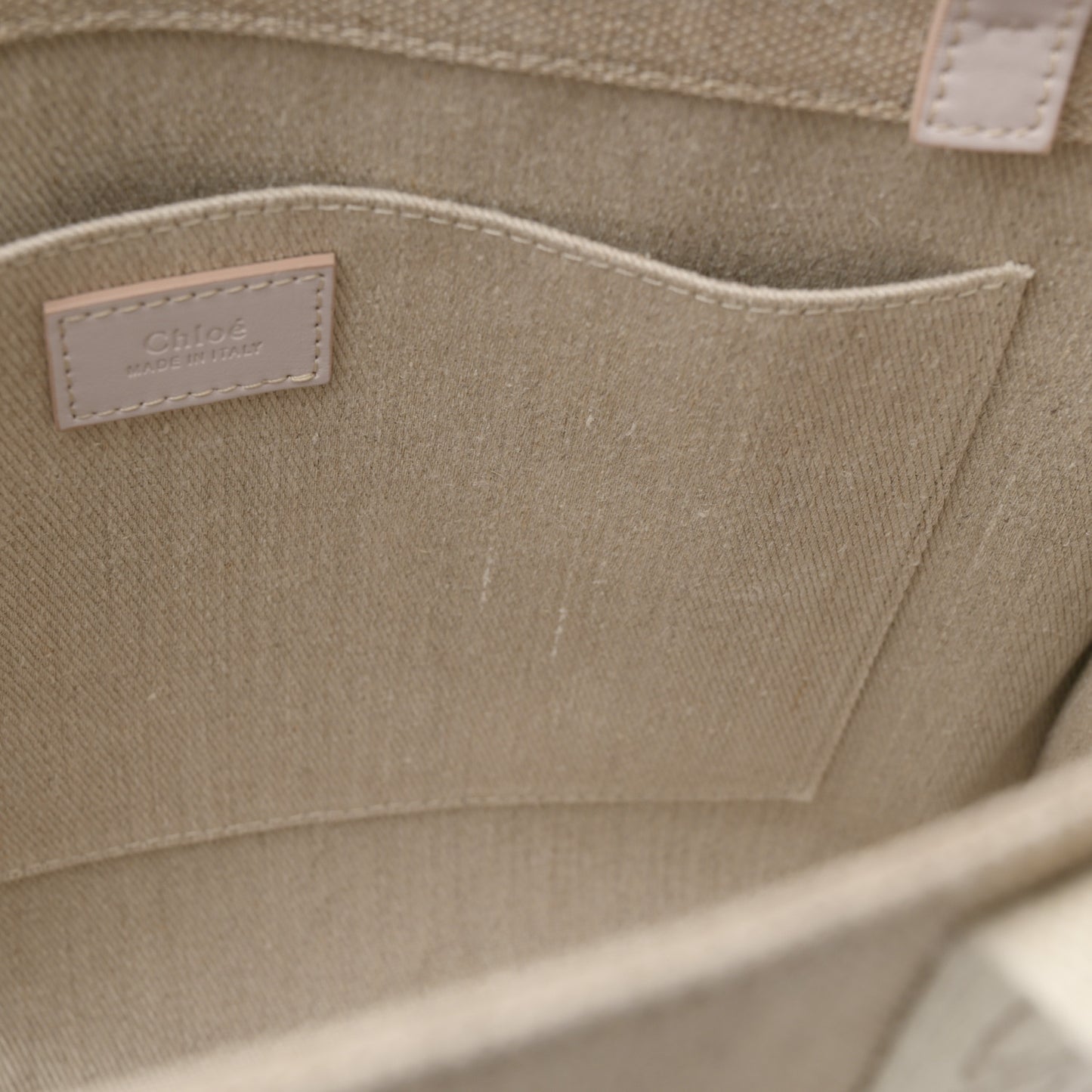 Linen Calfskin Medium Woody Ribbon Tote Cement Pink