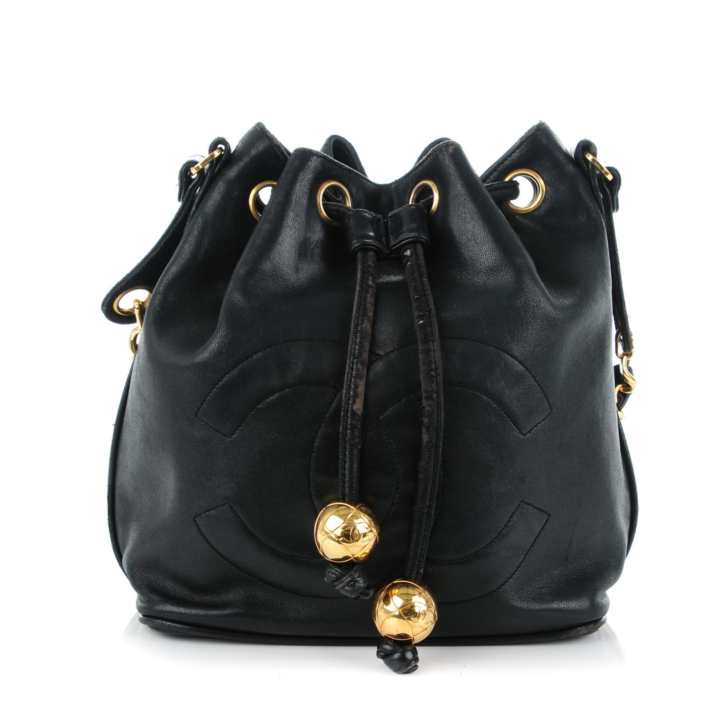 Lambskin CC Drawstring Bag Black