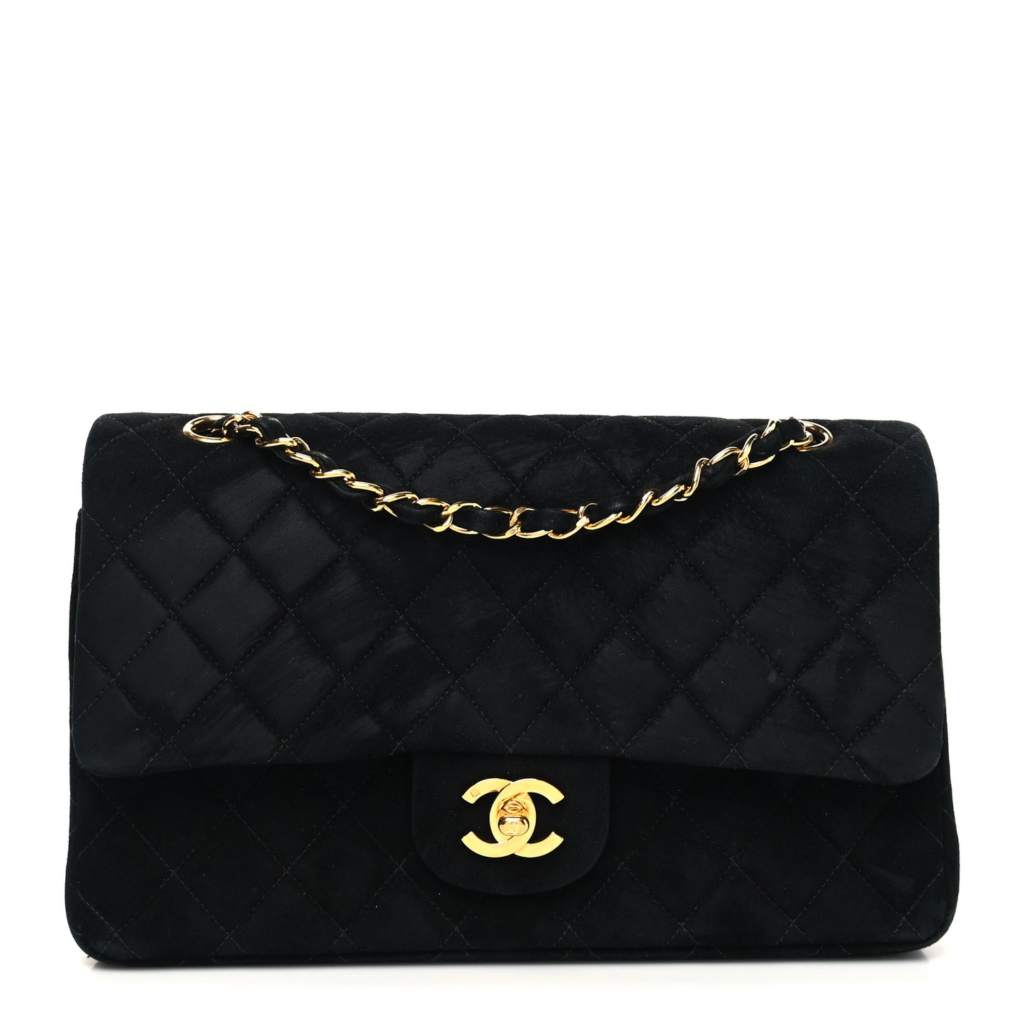 Velvet Quilted Medium Double Flap Black