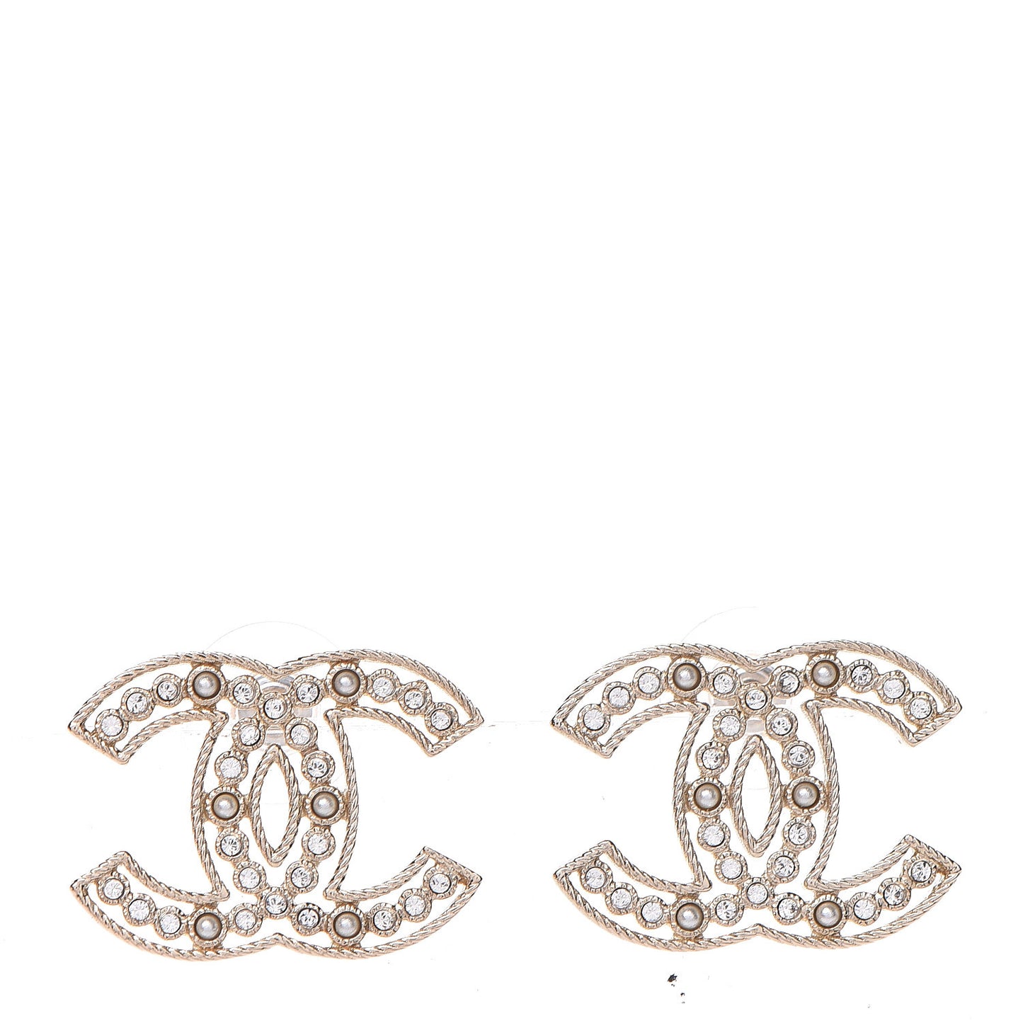 Pearl Crystal Sparkling Pearls CC Earrings Light Gold