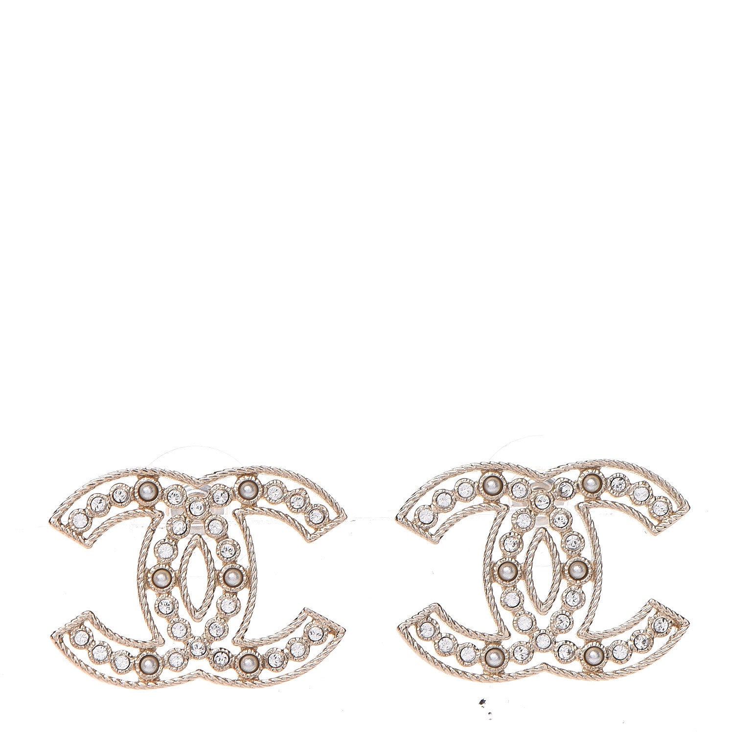 Chanel Pearl Crystal Sparkling Pearls CC Earrings Light Gold 1 of 5