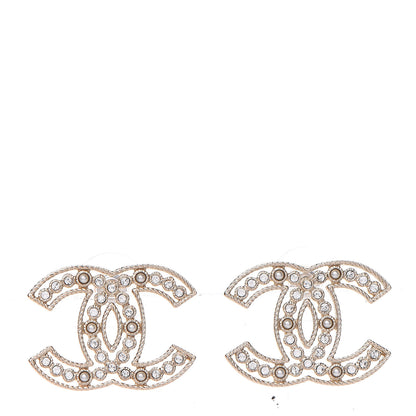 Chanel Pearl Crystal Sparkling Pearls CC Earrings Light Gold 1 of 5