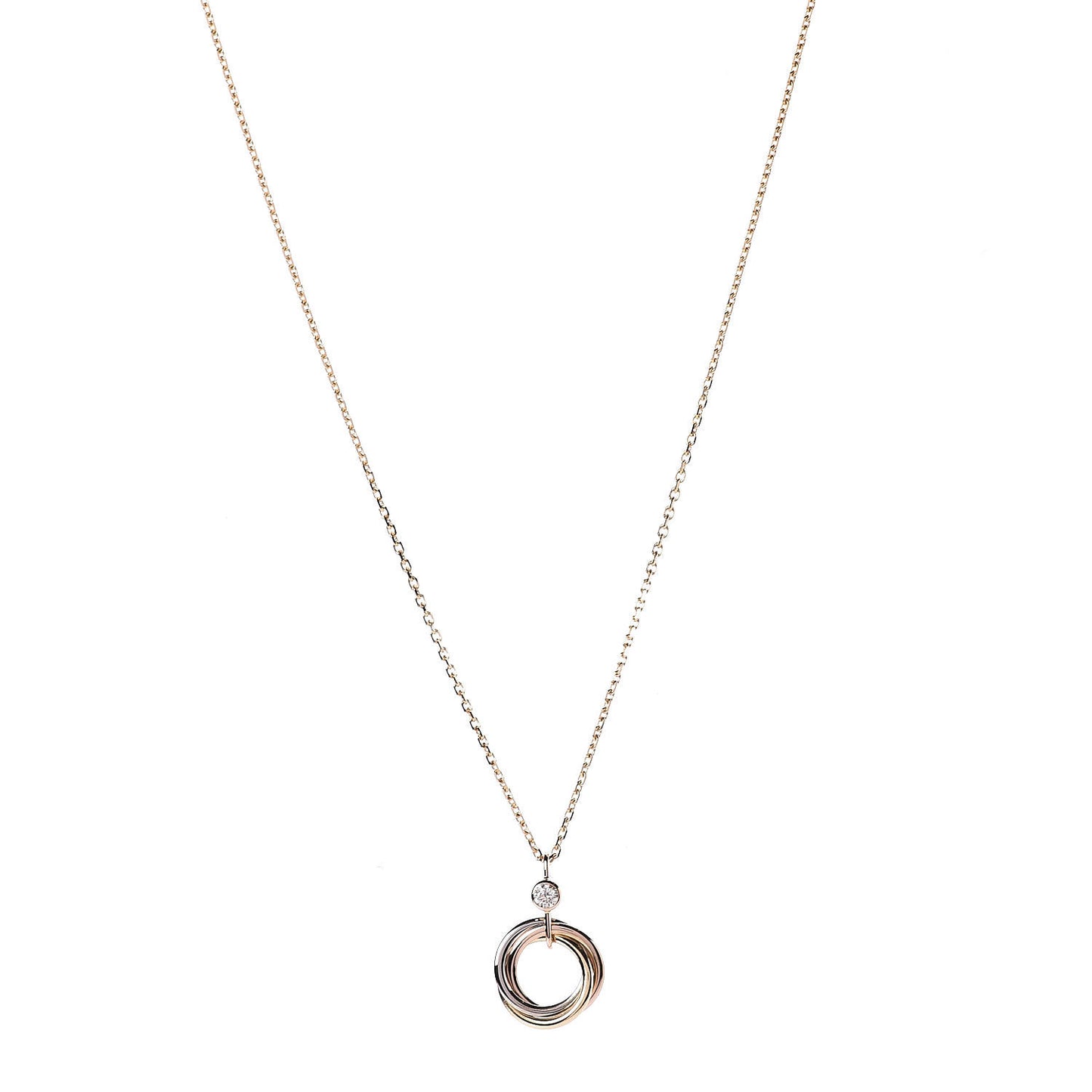 18K Pink Yellow White Gold Diamond Trinity Pendant Necklace