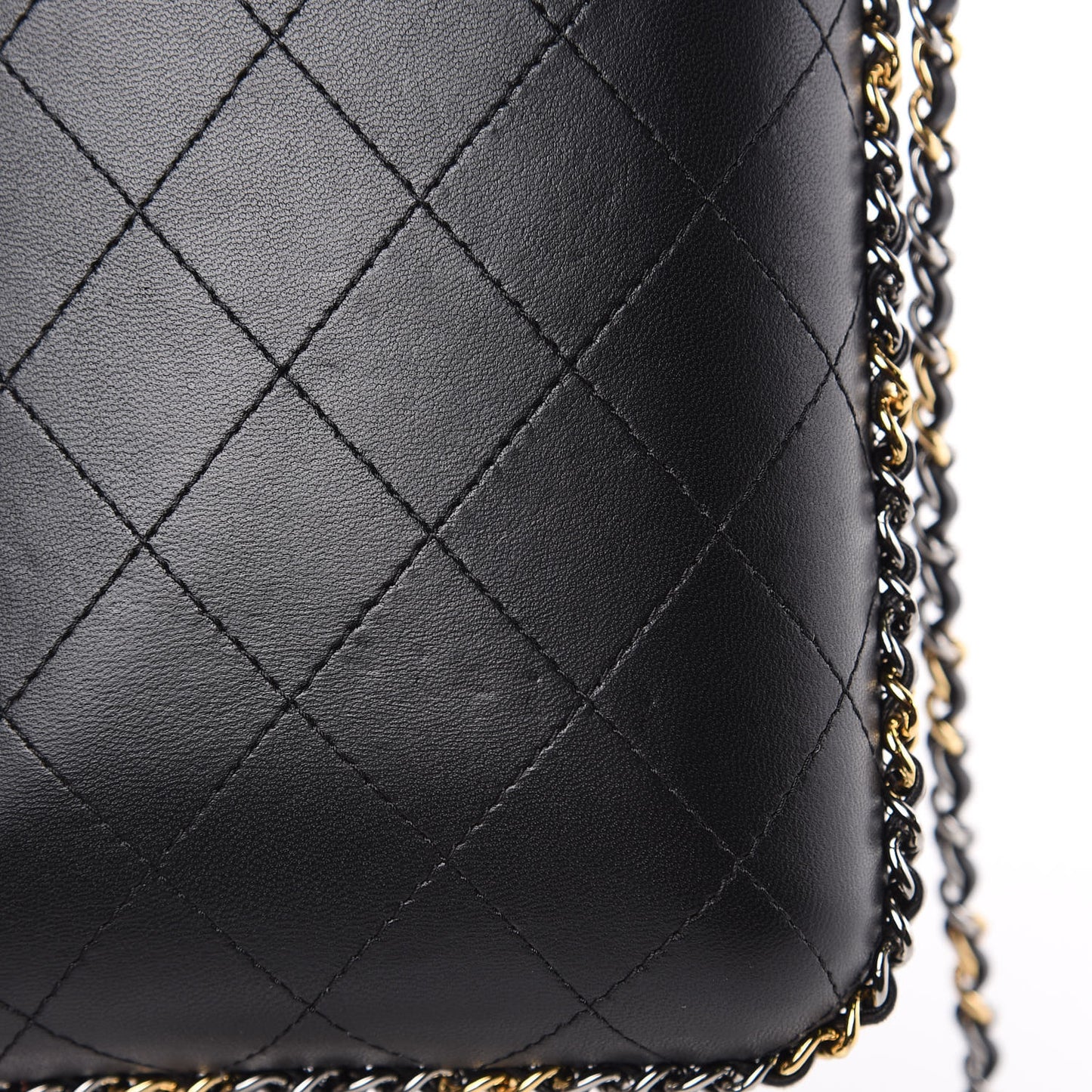 Lambskin Quilted Chain Around Phone Holder Black