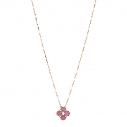 Van Cleef & Arpels 18K Rose Gold Diamond Rhodonite Vintage Alhambra Pendant Necklace 1 of 5