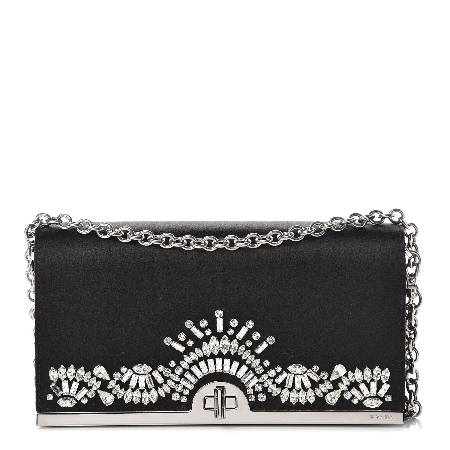 Prada Satin Crystal Chain Wallet Black 1 of 10
