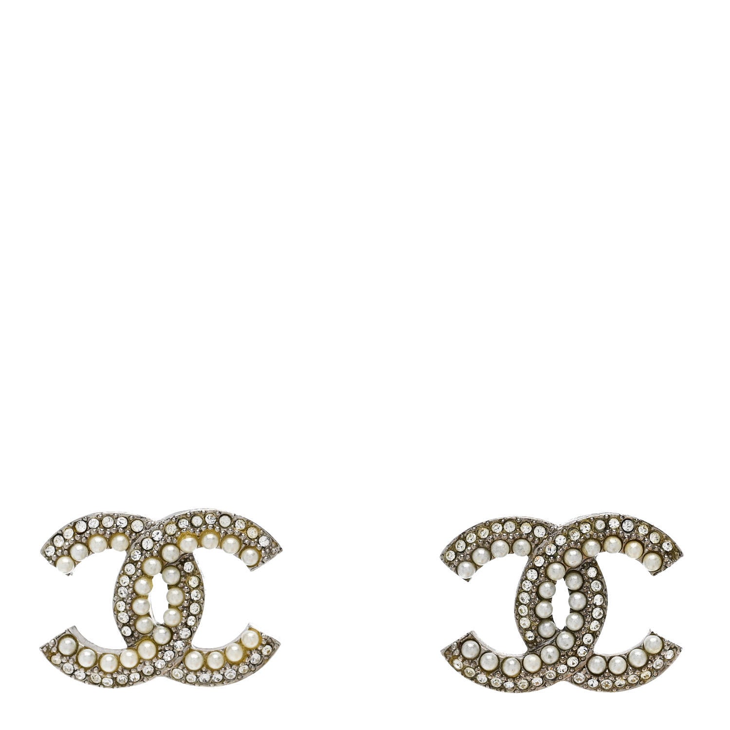 Chanel Pearl Crystal CC Snow Palace Earrings Silver 1 of 5