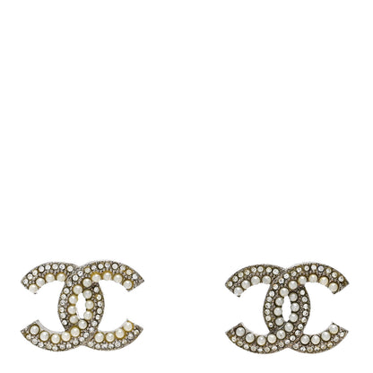 Chanel Pearl Crystal CC Snow Palace Earrings Silver 1 of 5