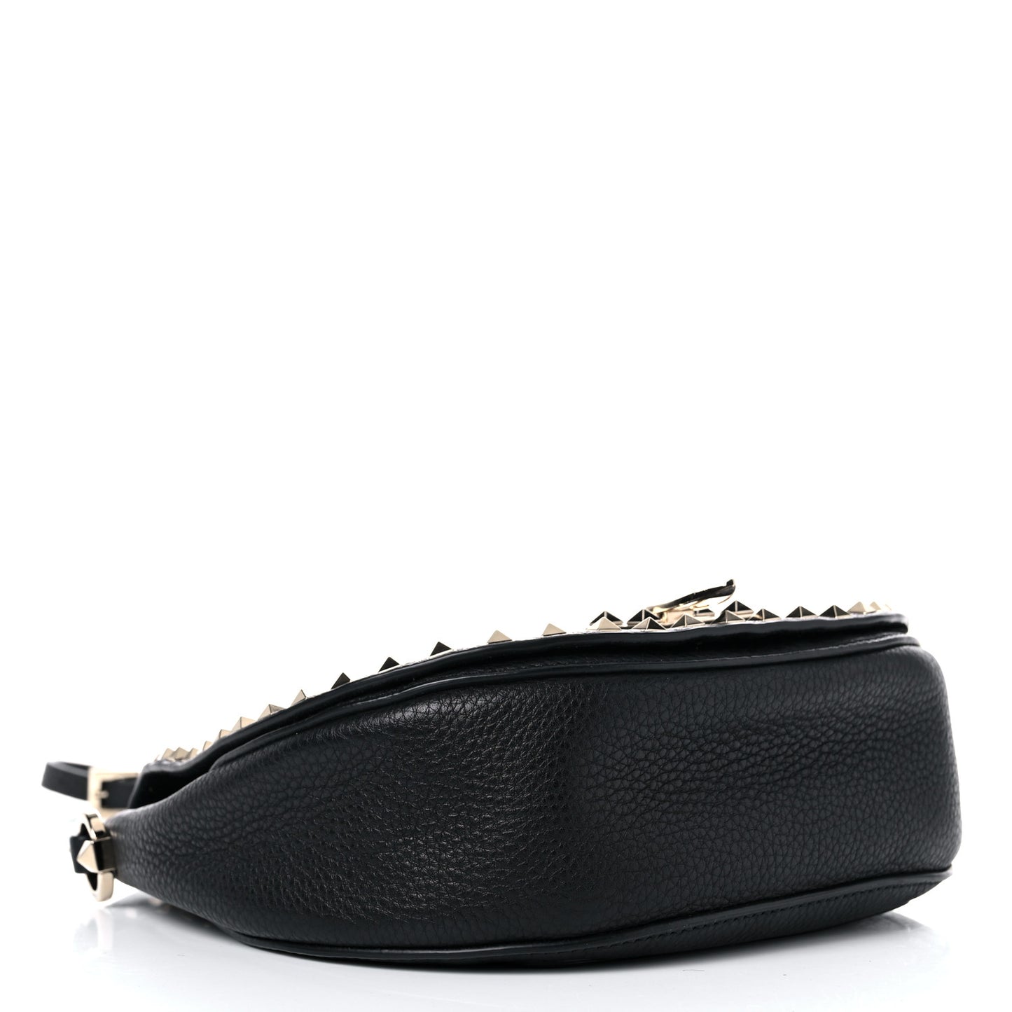 Grained Calfskin Rockstud Saddle Bag Black