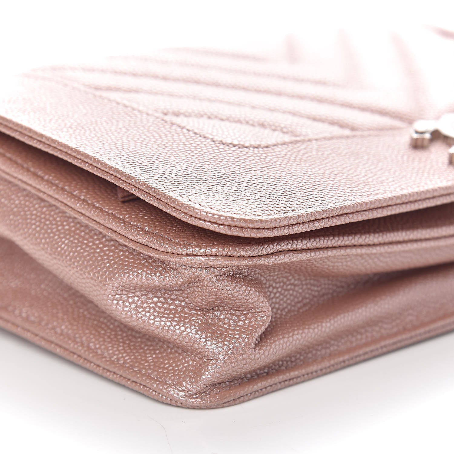 Chanel Metallic Caviar Chevron Quilted Vintage Mademoiselle Wallet On Chain WOC Pink 10 of 13