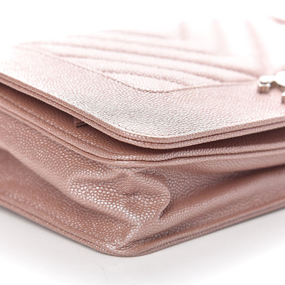 Chanel Metallic Caviar Chevron Quilted Vintage Mademoiselle Wallet On Chain WOC Pink 10 of 13