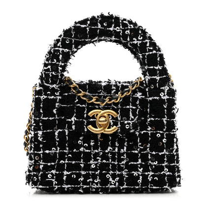 Chanel Tweed Quilted Mini Nano Kelly Shopper Black White 1 of 11