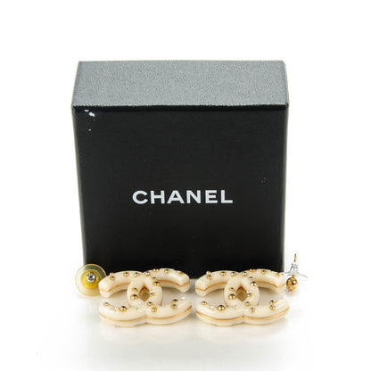 Chanel Resin Crystal CC Drop Earrings Gold Cream 3 of 5