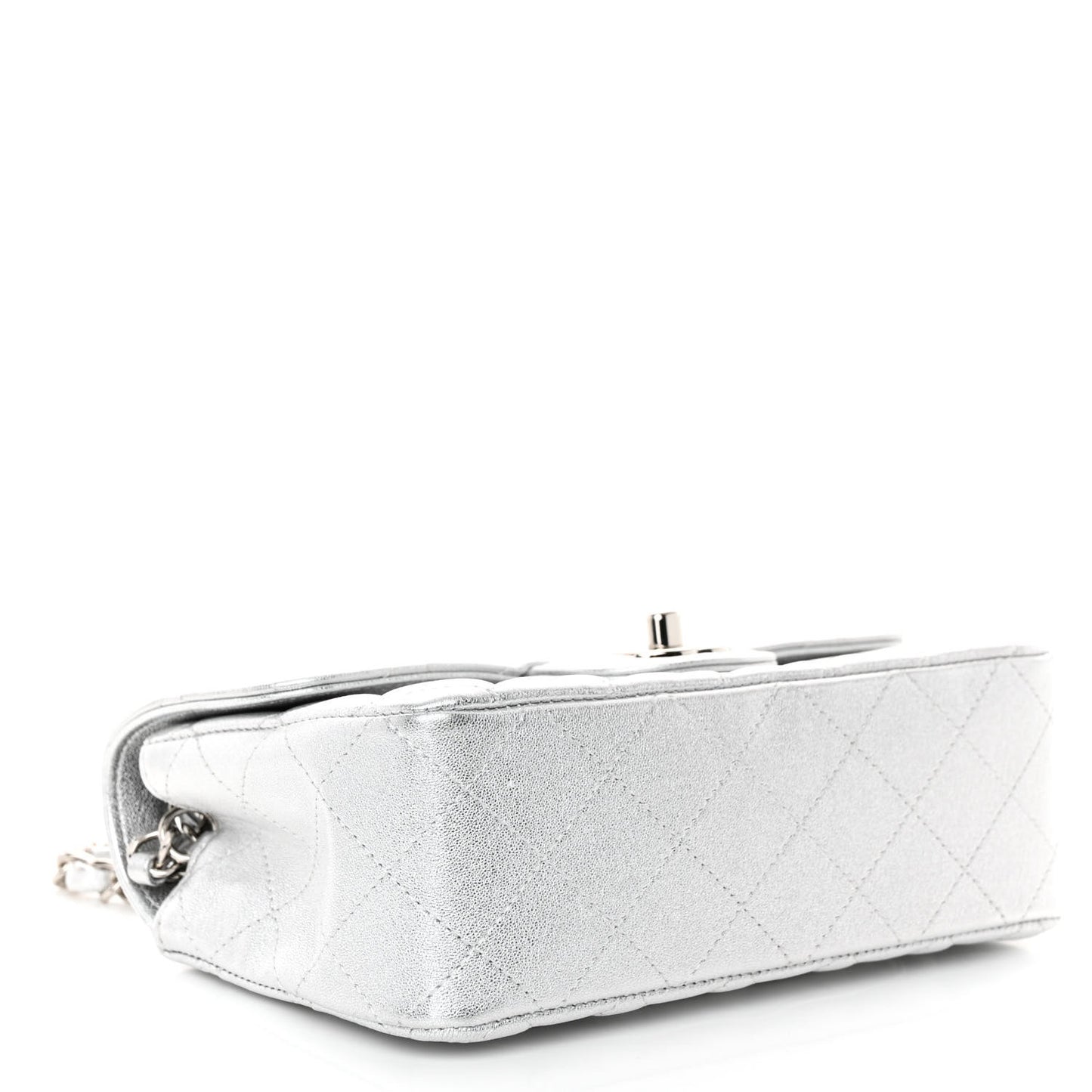 Metallic Lambskin Quilted Mini Rectangular Flap Silver