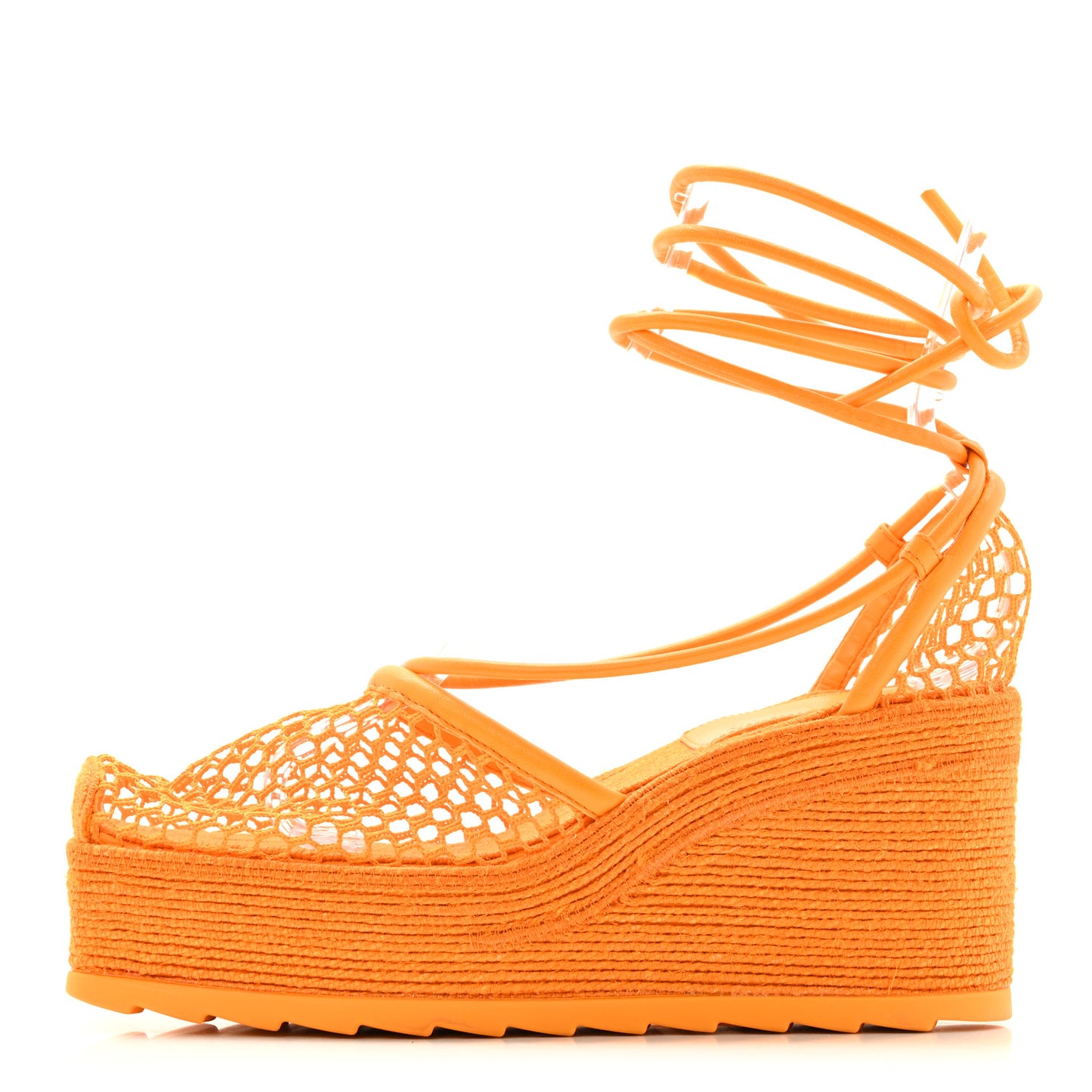 Mesh Lambskin Sporty Web Stretch Ankle Tie Espadrilles 39 Tangerine