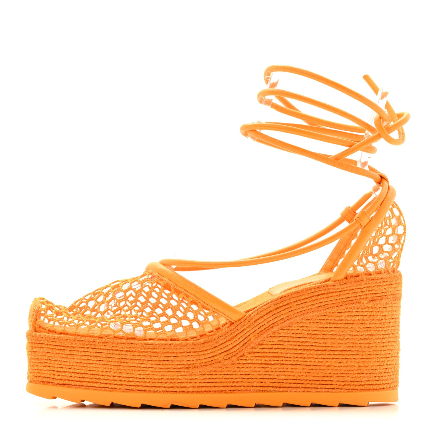 Bottega Veneta Mesh Lambskin Sporty Web Stretch Ankle Tie Espadrilles 39 Tangerine 1 of 14