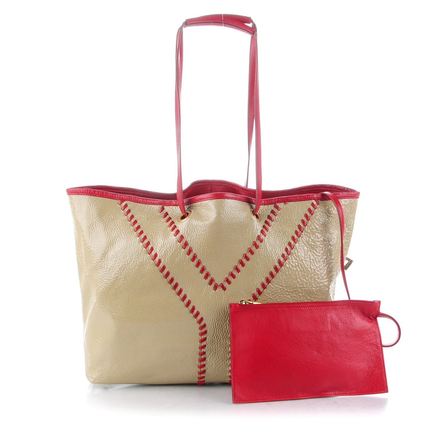 Patent Lambskin Medium Neo Double Reversible Tote Beige Red