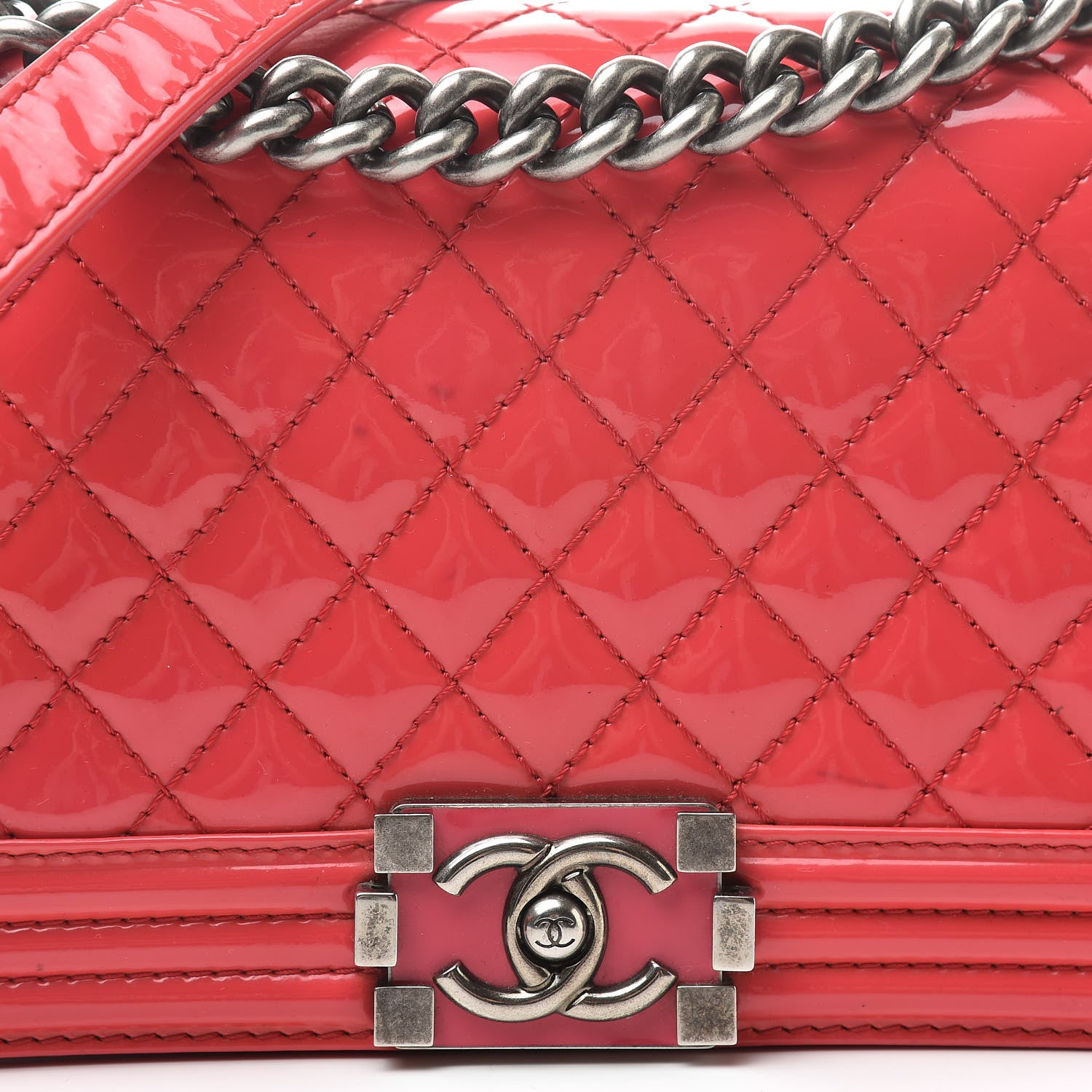 Chanel Patent Calfskin Enamel Quilted Medium Boy Flap Dark Pink 8 of 16