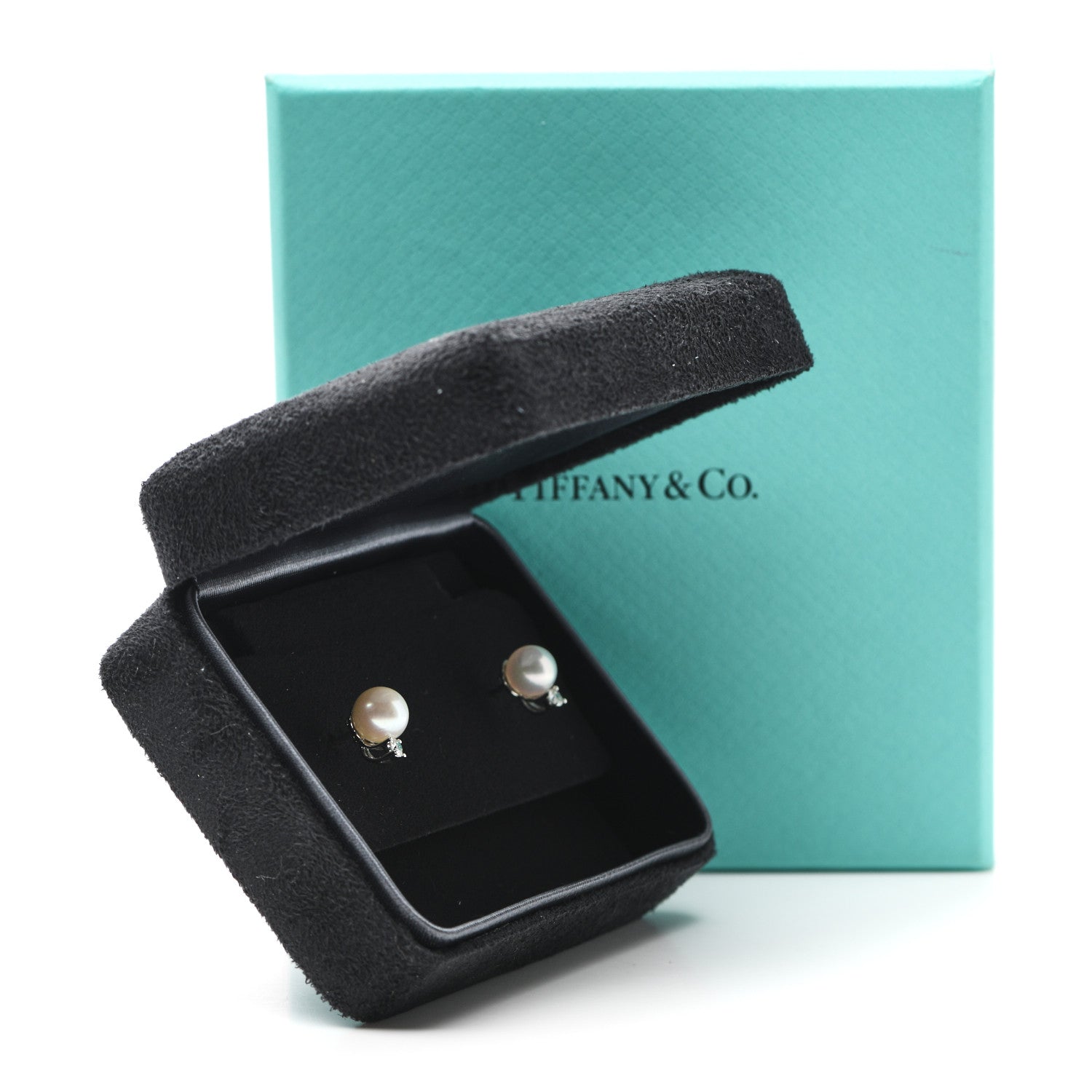 Tiffany 18K White Gold Diamond Akoya Pearl 7-7.5mm Signature Earrings 5 of 5