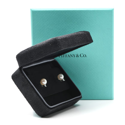 Tiffany 18K White Gold Diamond Akoya Pearl 7-7.5mm Signature Earrings 5 of 5