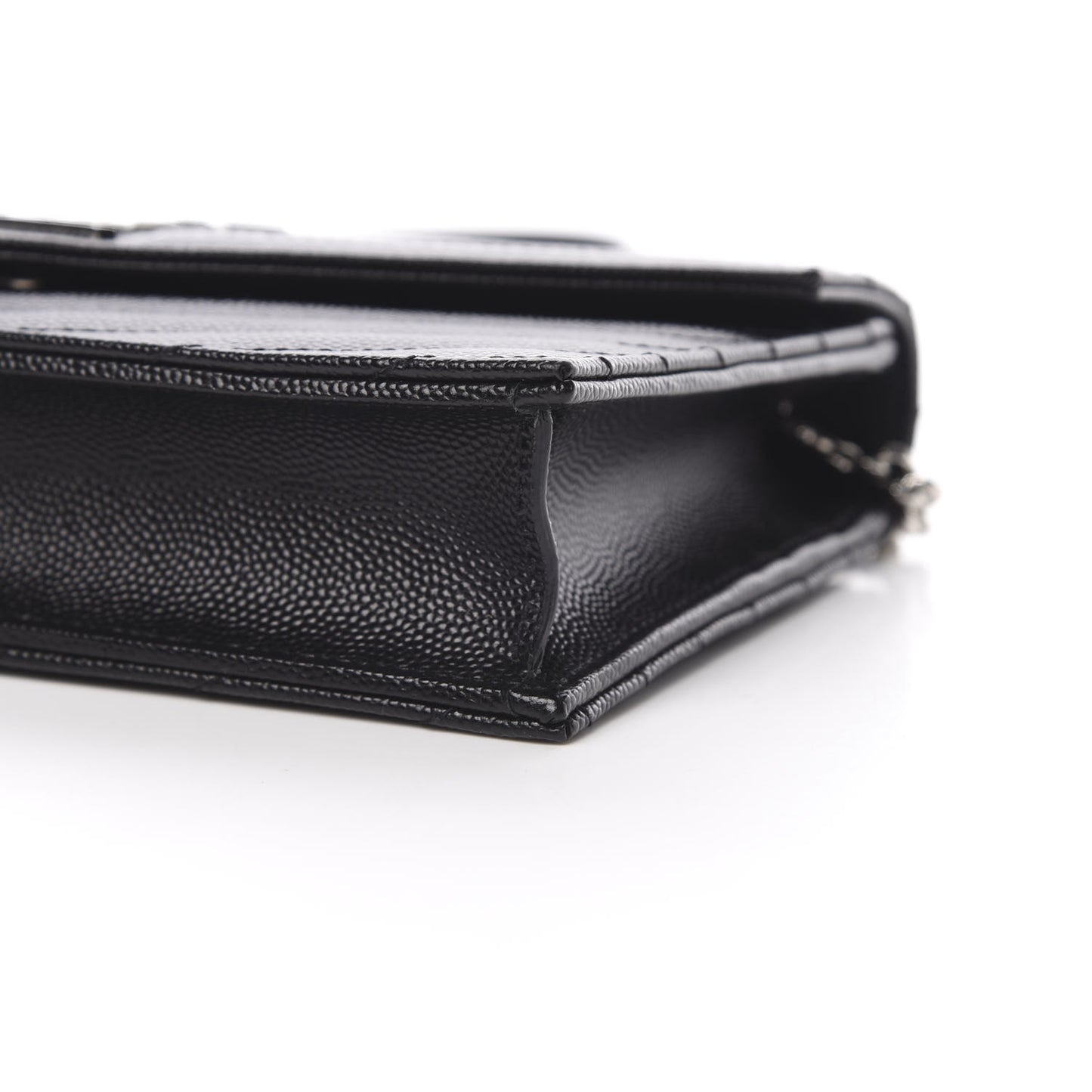 Grain De Poudre Matelasse Chevron Monogram Envelope Chain Wallet Black