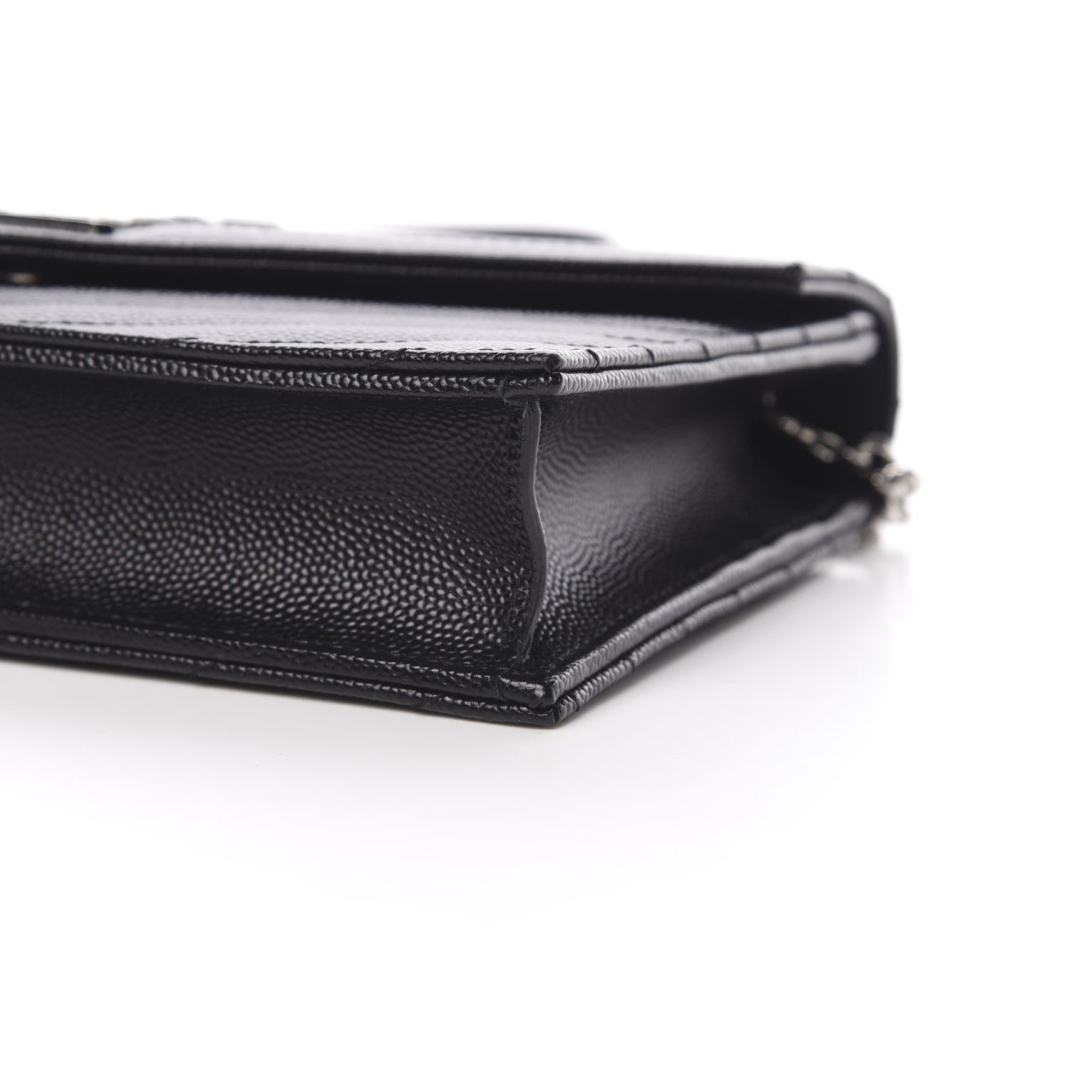 Saint Laurent Grain De Poudre Matelasse Chevron Monogram Envelope Chain Wallet Black 10 of 11