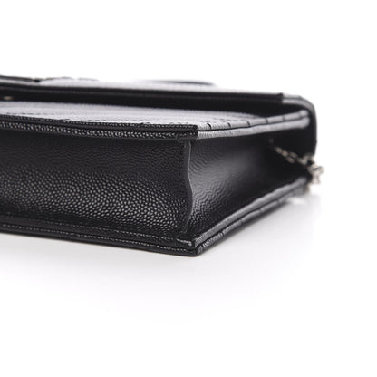 Saint Laurent Grain De Poudre Matelasse Chevron Monogram Envelope Chain Wallet Black 10 of 11