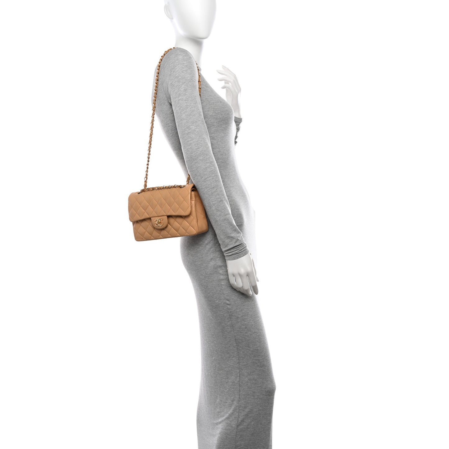 Lambskin Quilted Small Double Flap Beige