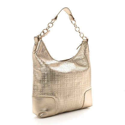 Burberry Metallic Calfskin Embossed Hobo Gold 3 of 10