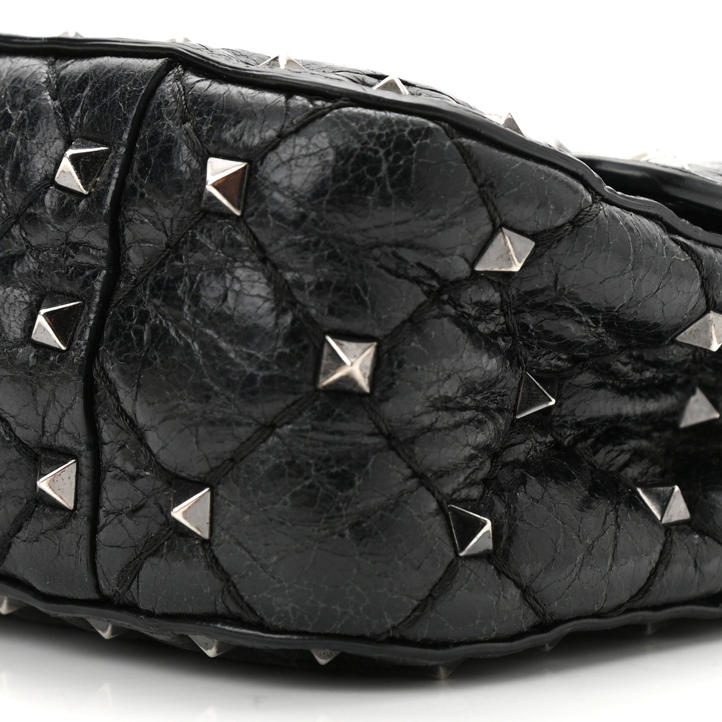 Craquele Nappa Small Rockstud Spike Shoulder Bag Black