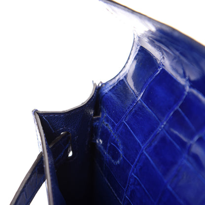 Hermes Shiny Niloticus Crocodile Kelly Cut Pochette Bleu Electrique 27 of 29