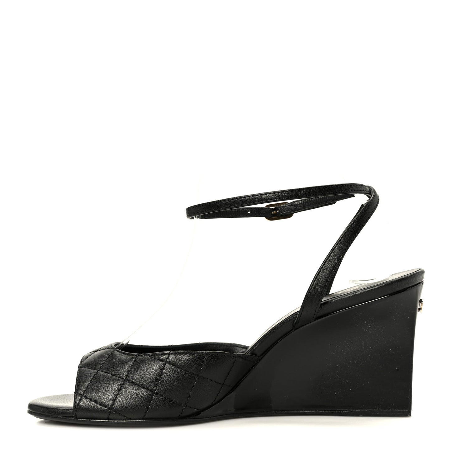 Lambskin Patent Quilted Wedge Sandals  38 Black