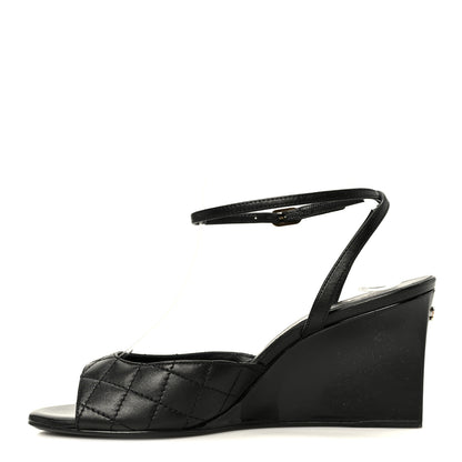 Chanel Lambskin Patent Quilted Wedge Sandals  38 Black 1 of 9