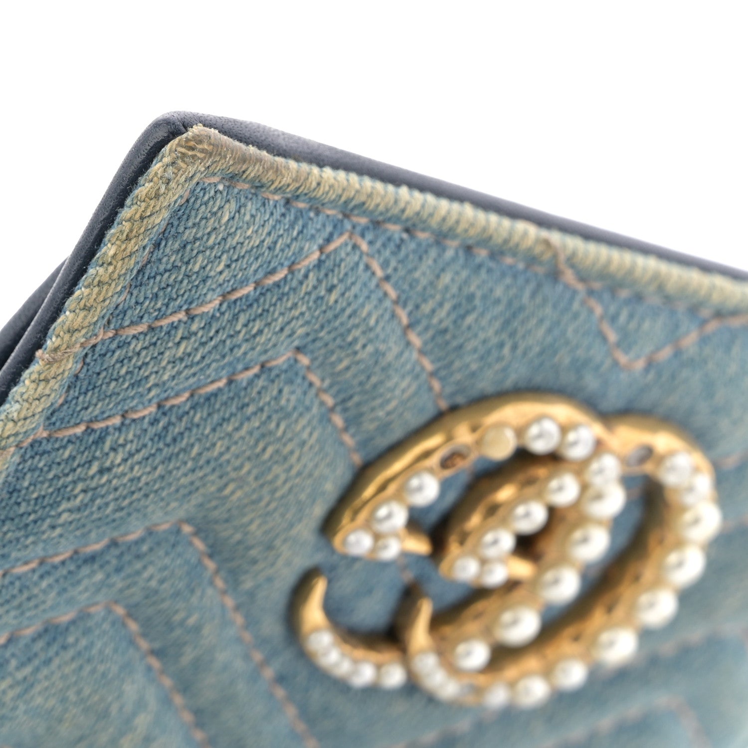 Gucci Denim Matelasse Pearly GG Marmont Card Case Wallet Blue 9 of 9