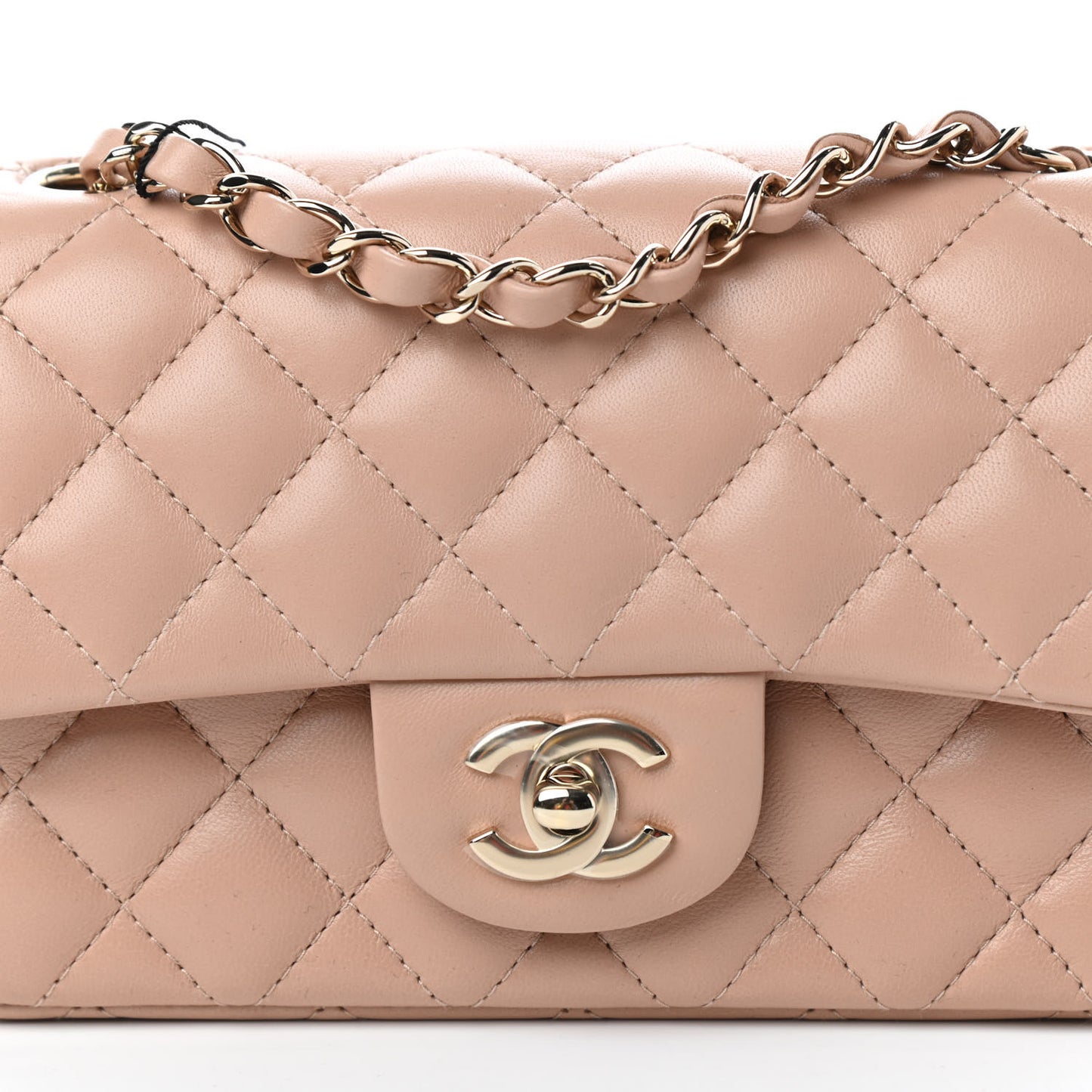 Lambskin Quilted Mini Rectangular Flap Beige