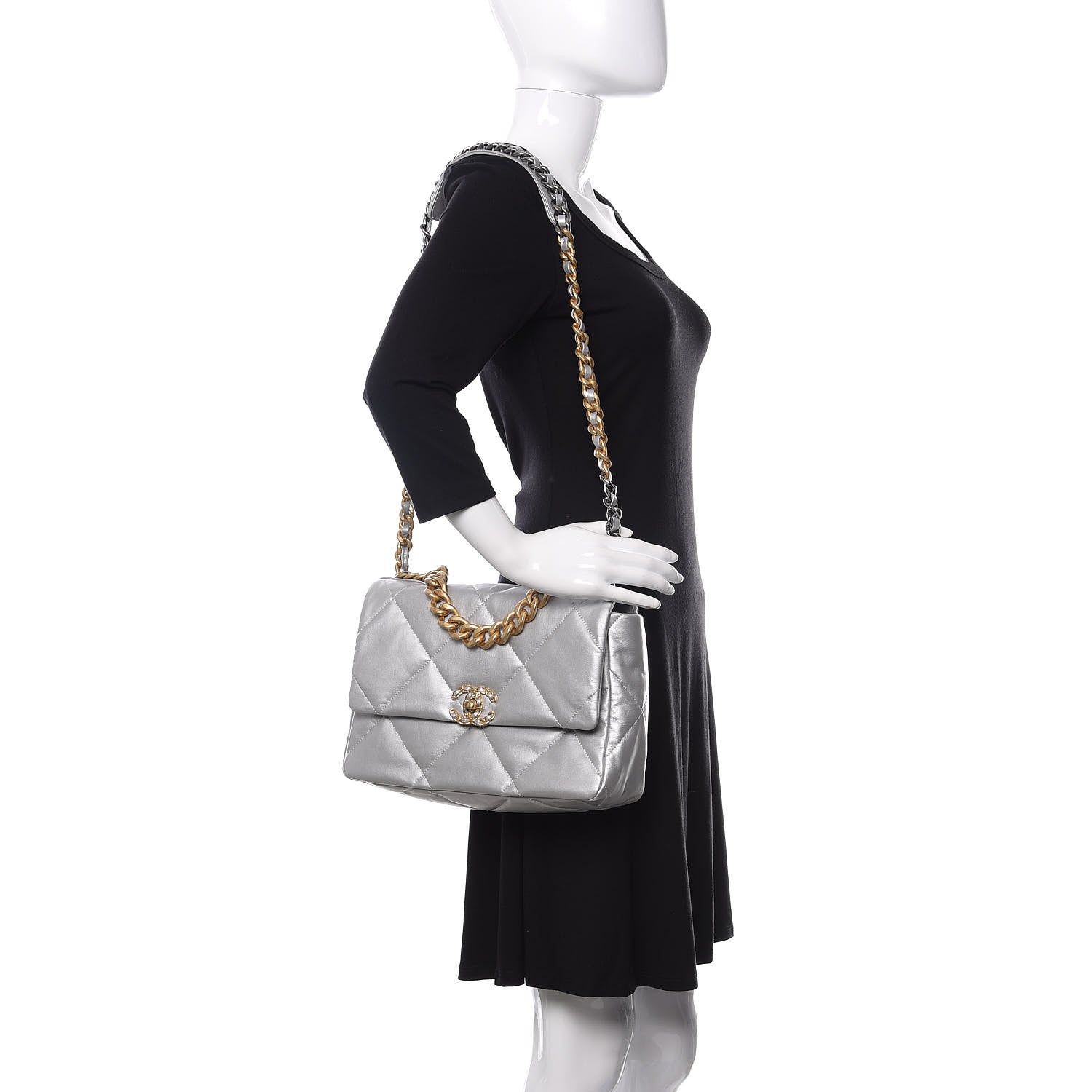 Chanel Metallic Goatskin Quilted Large 19 Flap Silver 2 of 11